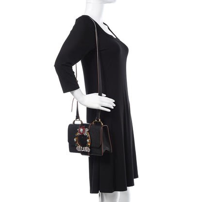 Miu Miu Goatskin Madras Soft Calf Crystal Embellished Shoulder Bag Black 2 of 11