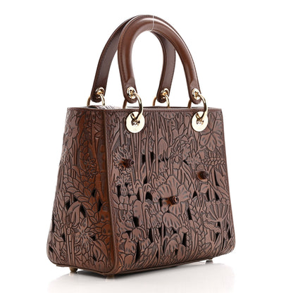 Christian Dior Calfskin Laser Cut Medium Lady Dior Brown 3 of 15