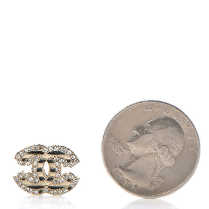 Chanel Crystal CC Enamel Striped Stud Earrings Gold 2 of 6