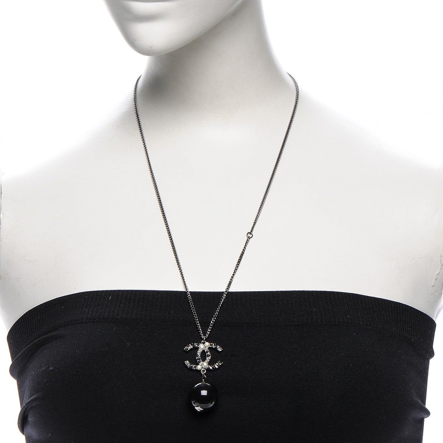 Chanel Ruthenium Bead CC Necklace Black 2 of 8