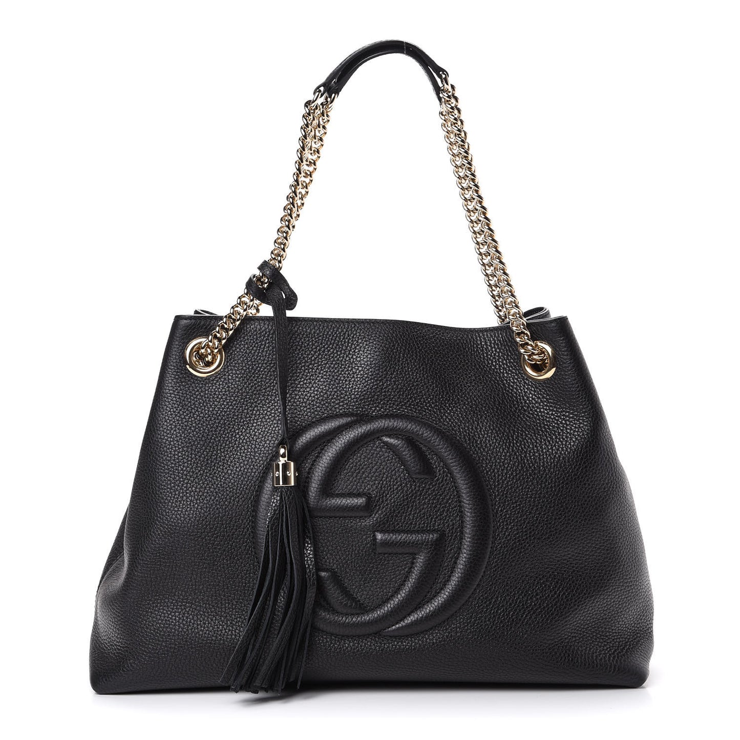 Pebbled Calfskin Medium Soho Chain Shoulder Bag Black