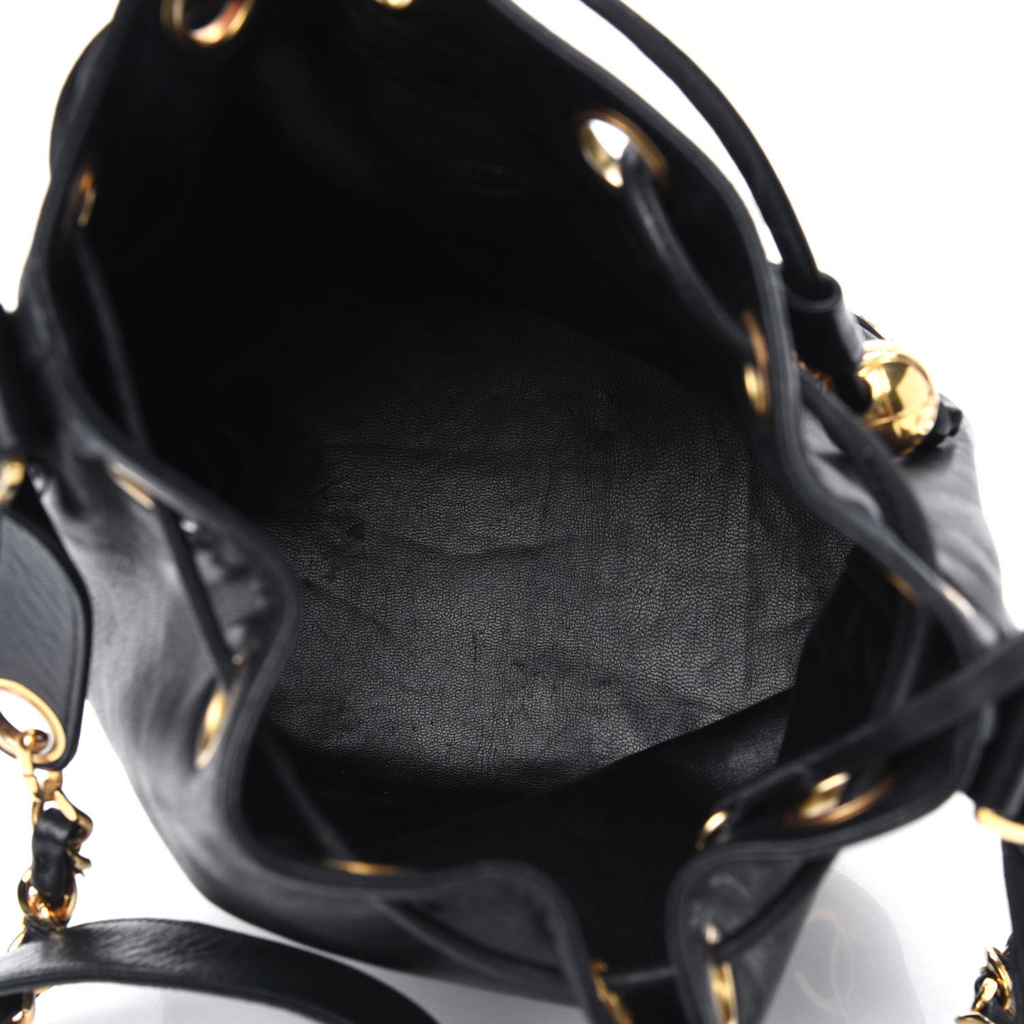 Lambskin Drawstring Bucket Bag Black