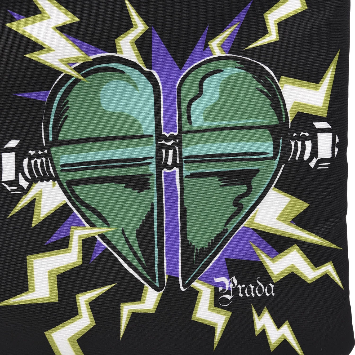 Prada X UNIVERSAL STUDIOS Tessuto Nylon Frankenstein Heart Pouch Black Smeraldo 8 of 10