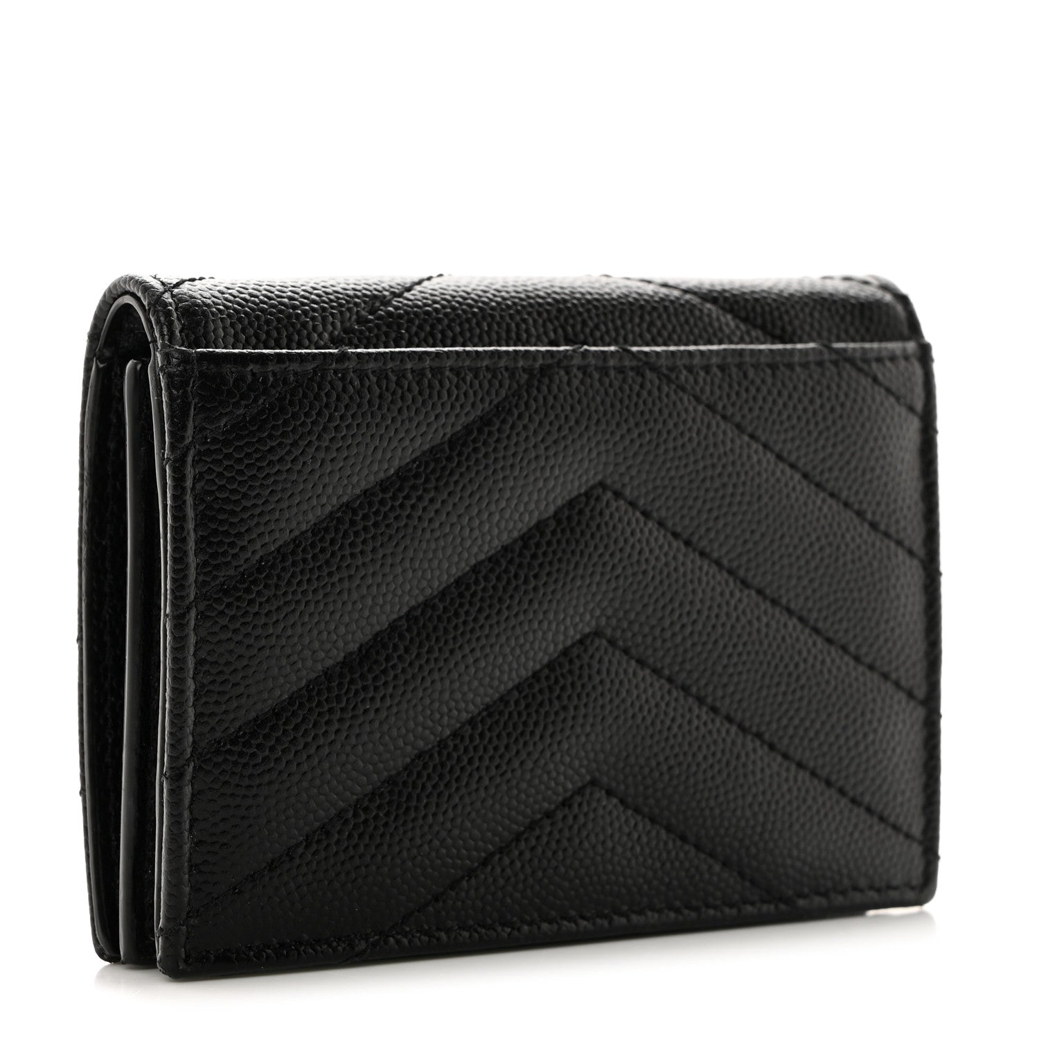 Saint Laurent Grain De Poudre Matelasse Chevron Monogram Flap Card Case Black 3 of 11