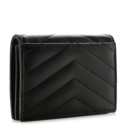Saint Laurent Grain De Poudre Matelasse Chevron Monogram Flap Card Case Black 3 of 11