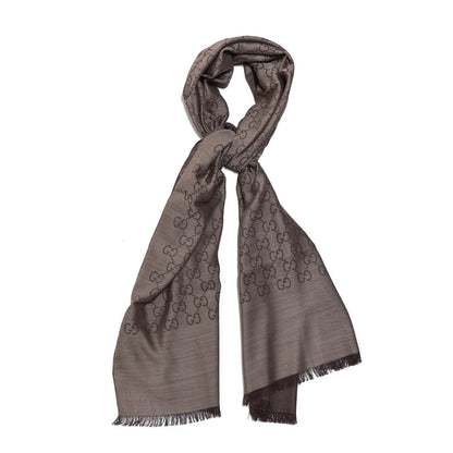 Gucci Wool Silk GG Monogram GGNat Scarf Rope Dark Brown 1 of 10