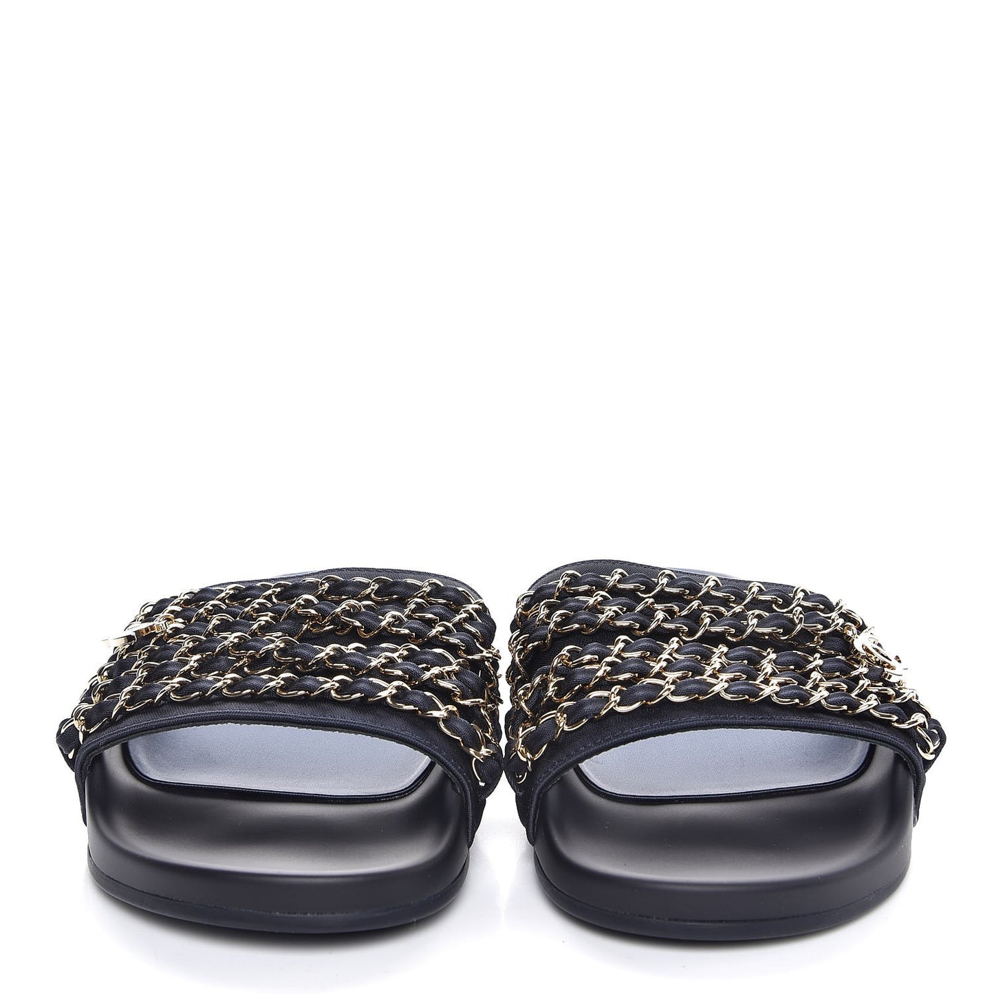 Satin Chain Flat Sandals 38 Marine