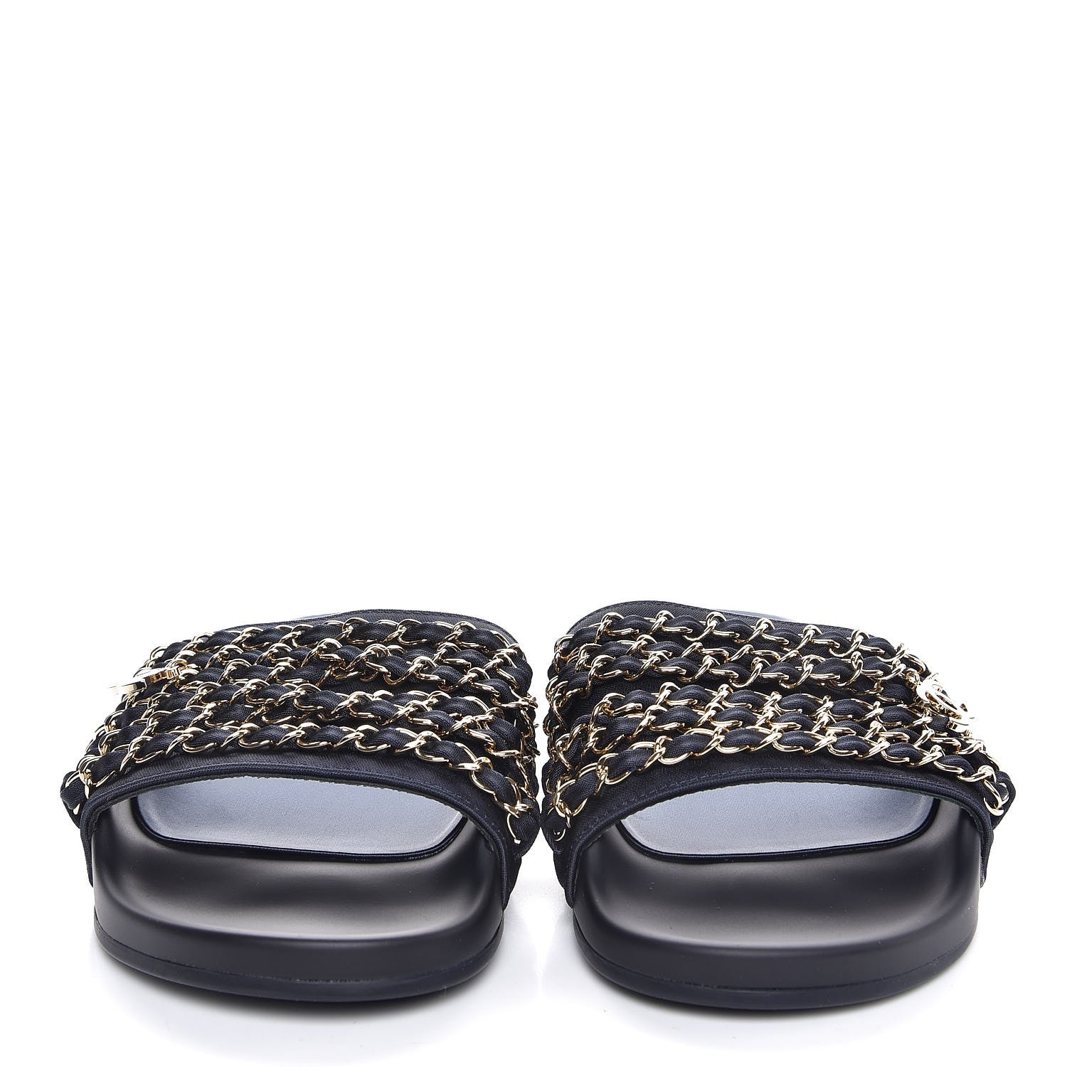 Chanel Satin Chain Flat Sandals 38 Marine 2 of 8
