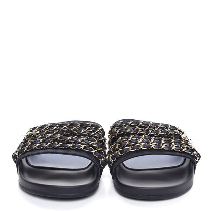 Chanel Satin Chain Flat Sandals 38 Marine 2 of 8