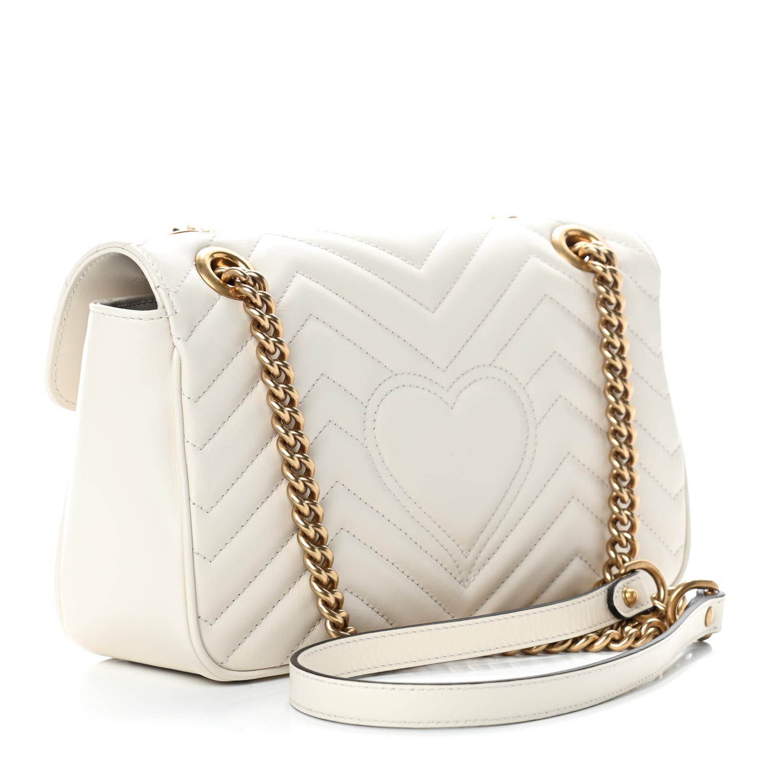 Gucci Calfskin Matelasse Small GG Marmont Shoulder Bag White 3 of 9