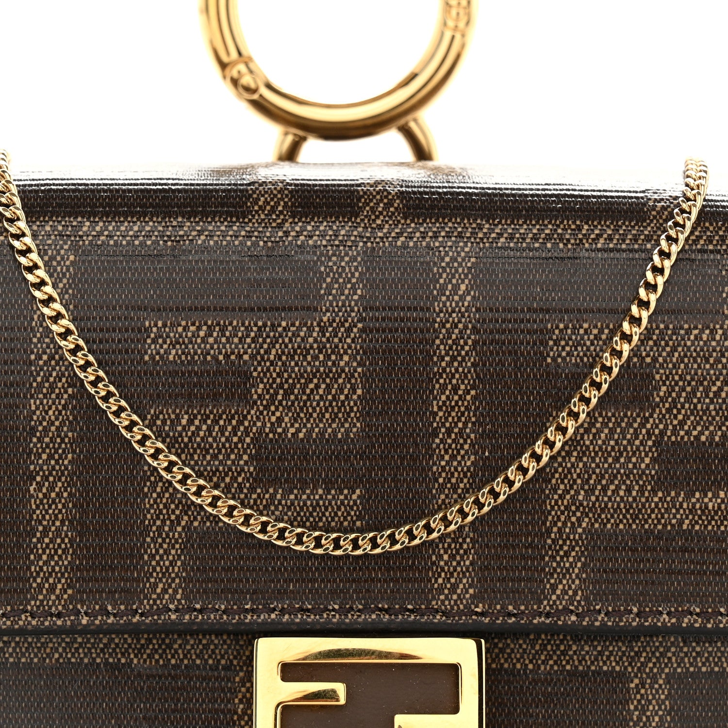 Fendi Glazed Fabric FF 1974 Nano Baguette Charm Mogano Panna 6 of 9