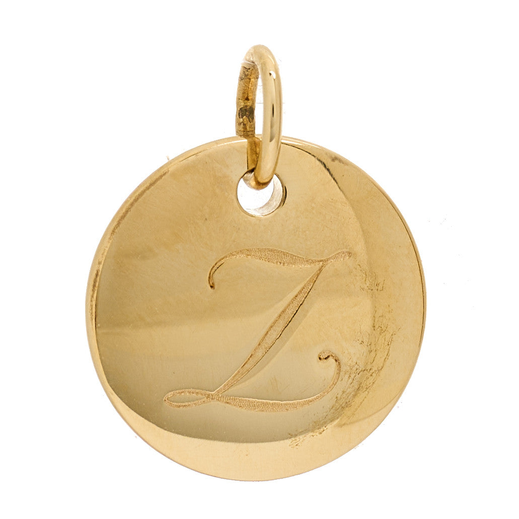 18K Yellow Gold Notes Letter L Disc Charm Pendant