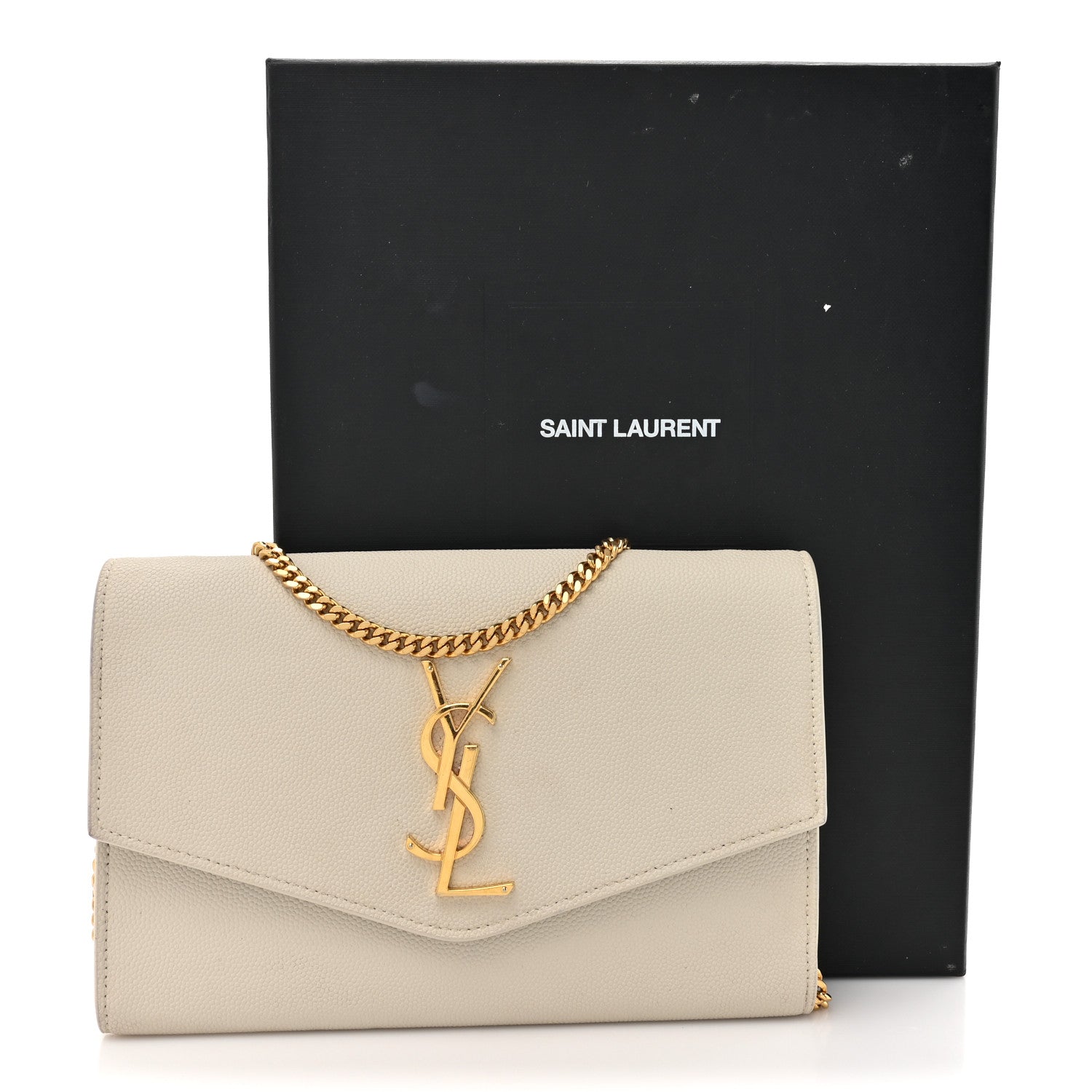Saint Laurent Grain De Poudre Monogram Uptown Chain Wallet Crema Soft 17 of 17