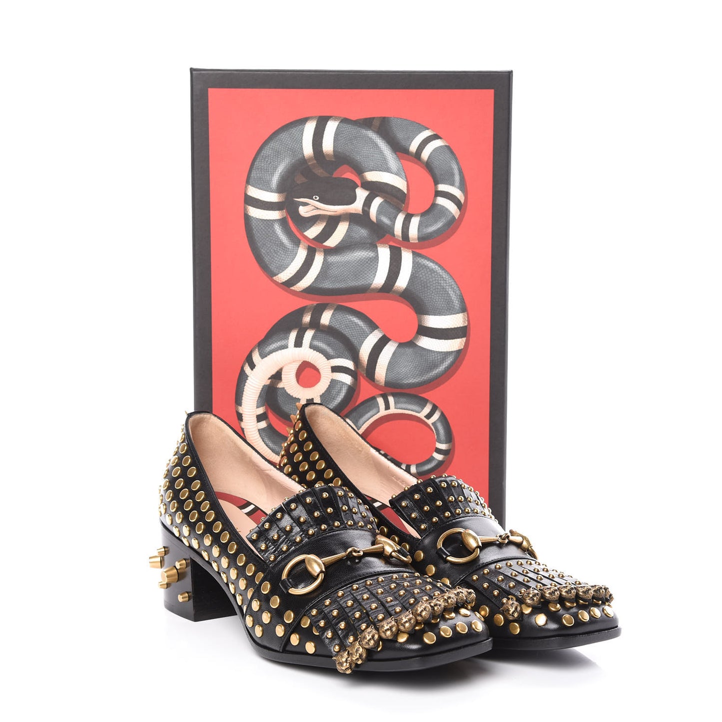 Malaga Kid Studded Polly Fringe 55mm Loafer Pumps 37.5 Black