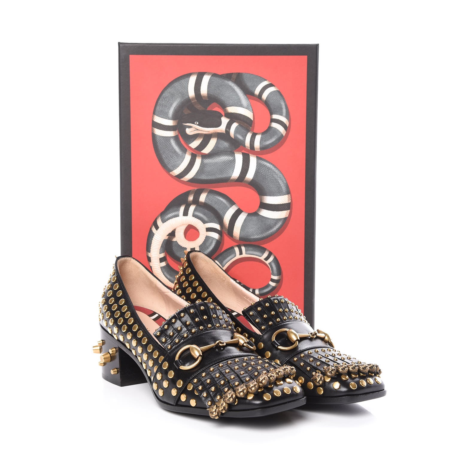 Gucci Malaga Kid Studded Polly Fringe 55mm Loafer Pumps 37.5 Black 8 of 8