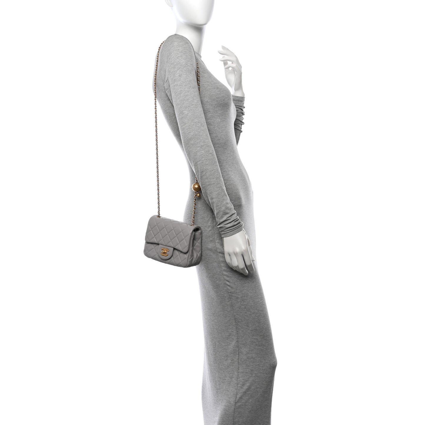 Lambskin Quilted Mini Pearl Crush Flap Light Grey