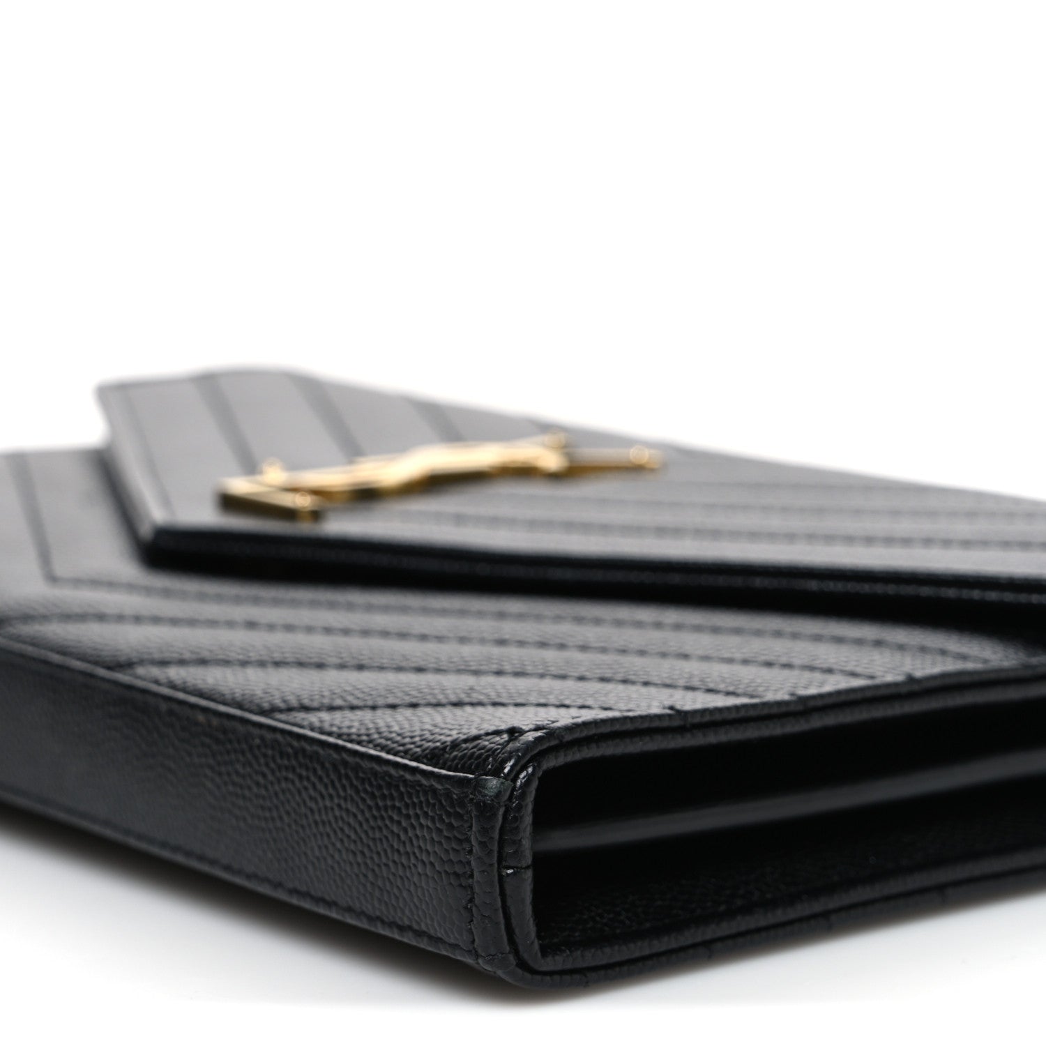 Saint Laurent Grain De Poudre Matelasse Chevron Monogram Chain Wallet Black 10 of 11