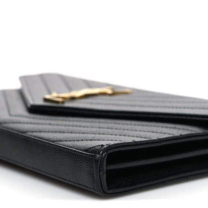 Saint Laurent Grain De Poudre Matelasse Chevron Monogram Chain Wallet Black 10 of 11