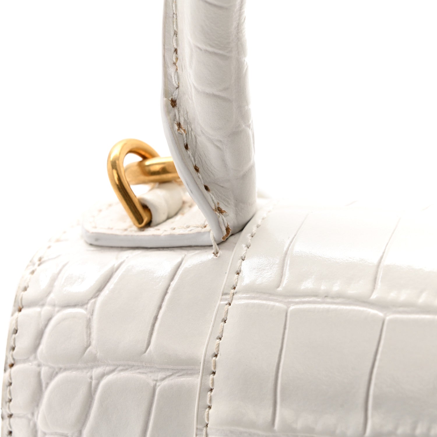 Balenciaga Shiny Calfskin Crocodile Embossed Hourglass Top Handle Bag XS White 11 of 12