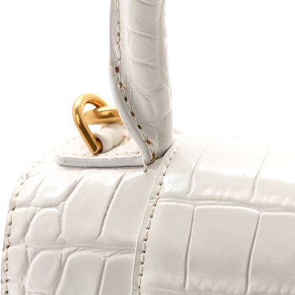Balenciaga Shiny Calfskin Crocodile Embossed Hourglass Top Handle Bag XS White 11 of 12