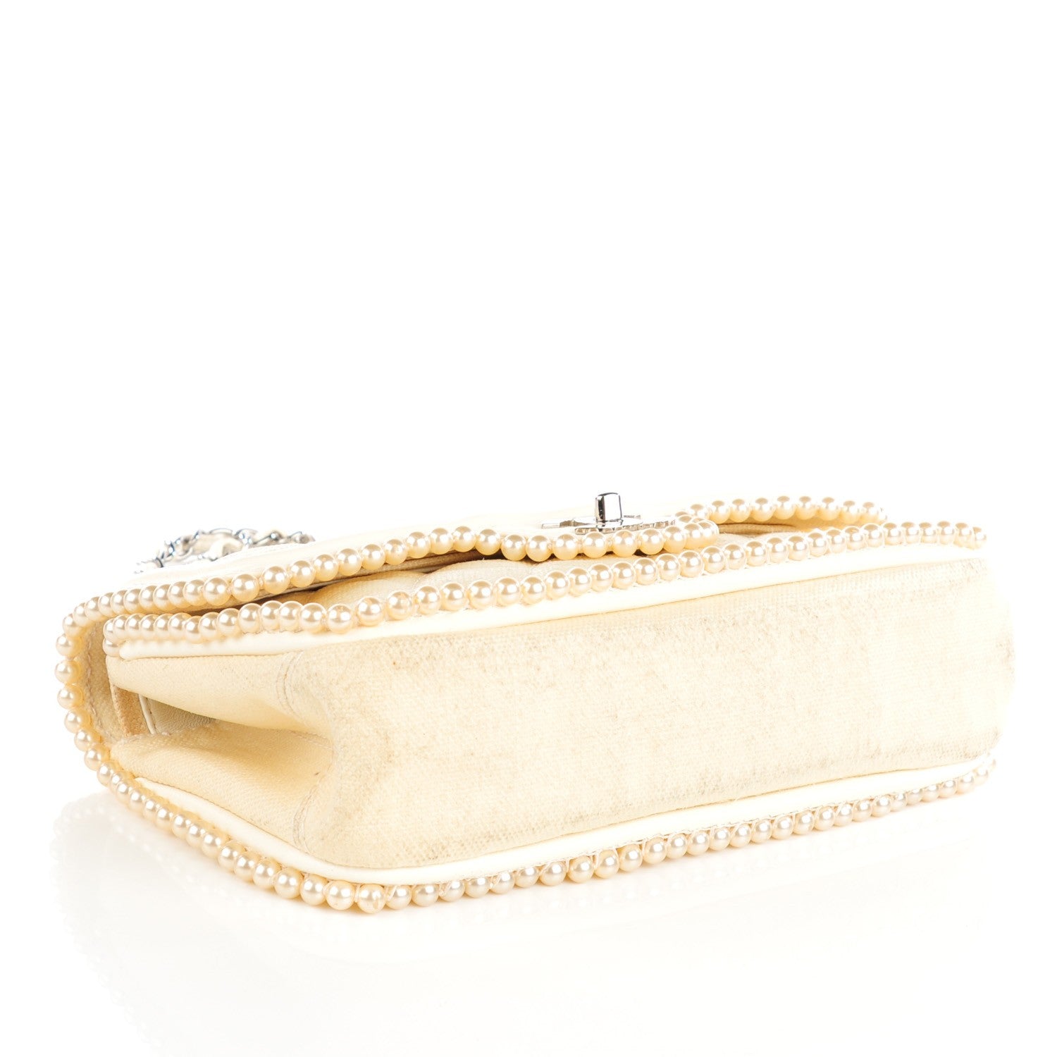 Chanel Canvas Quilted Pearl Trim Medium Flap Beige 4 of 8