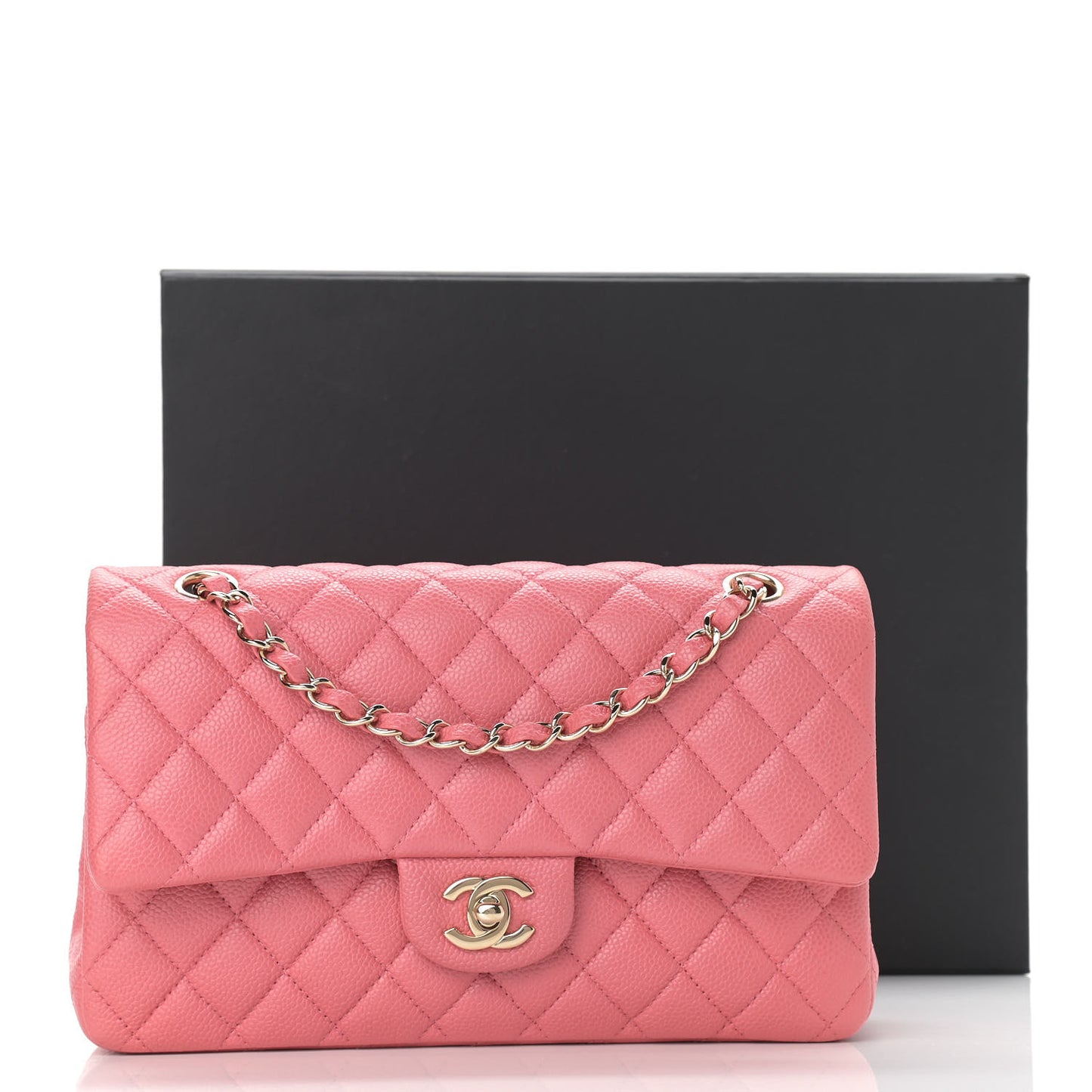 Metallic Caviar Quilted Medium Double Flap Pink