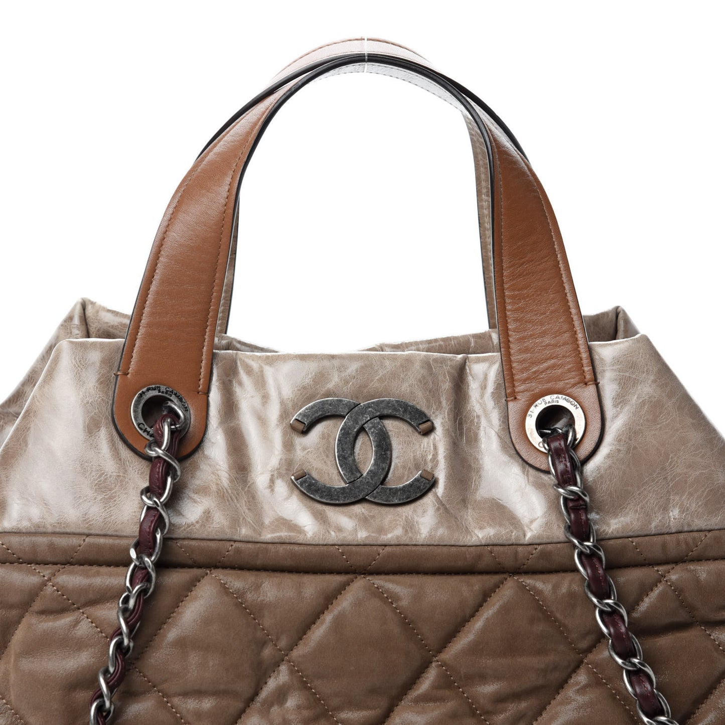 Iridescent Calfskin Quilted Large In The Mix Tote Khaki