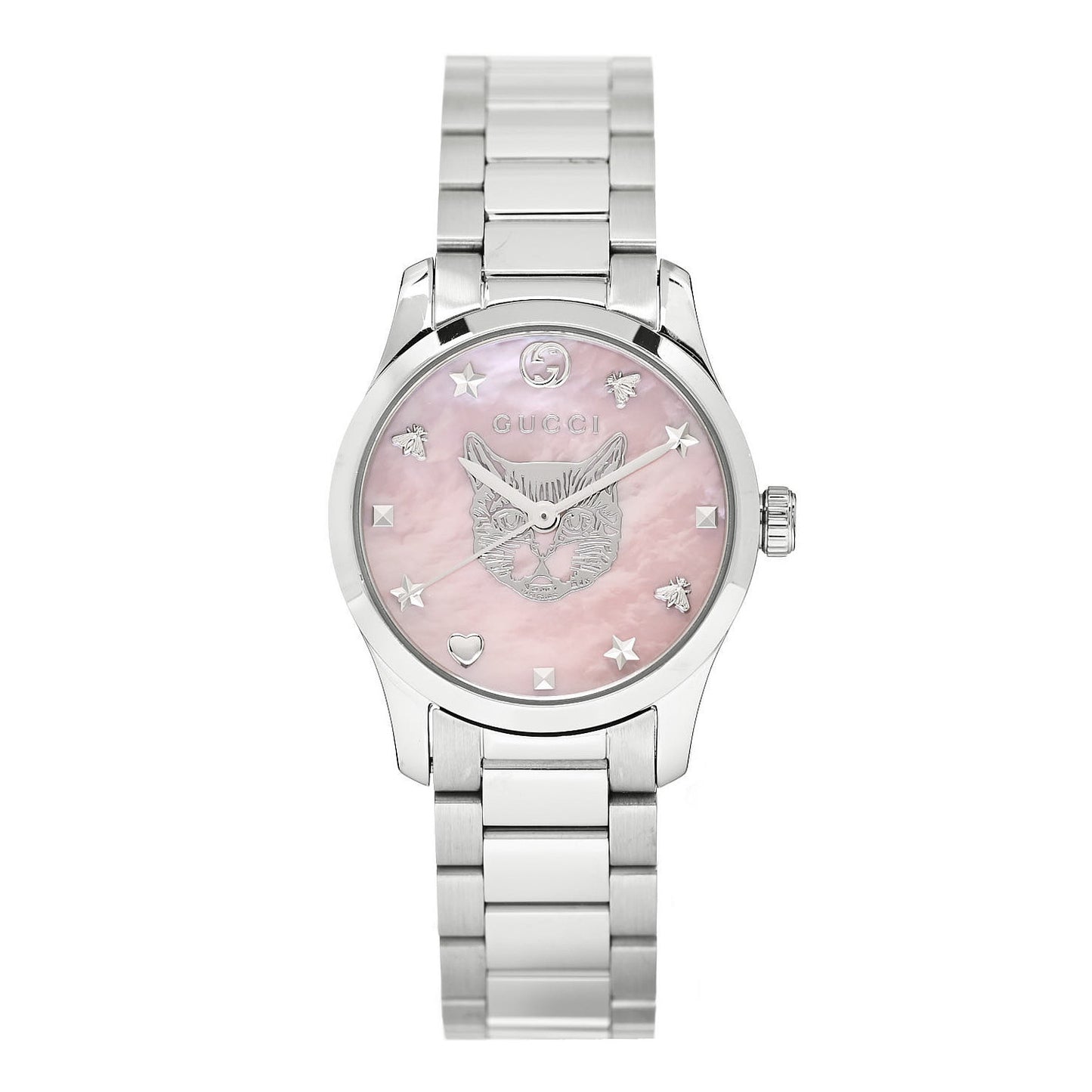 Stainless Steel Pink Mother of Pearl 27mm G-Timeless Cat Quartz Watch