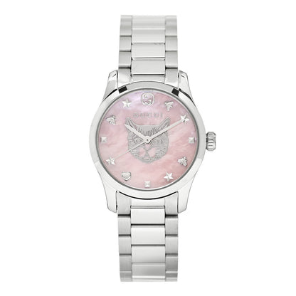 Gucci Stainless Steel Pink Mother of Pearl 27mm G-Timeless Cat Quartz Watch 1 of 4
