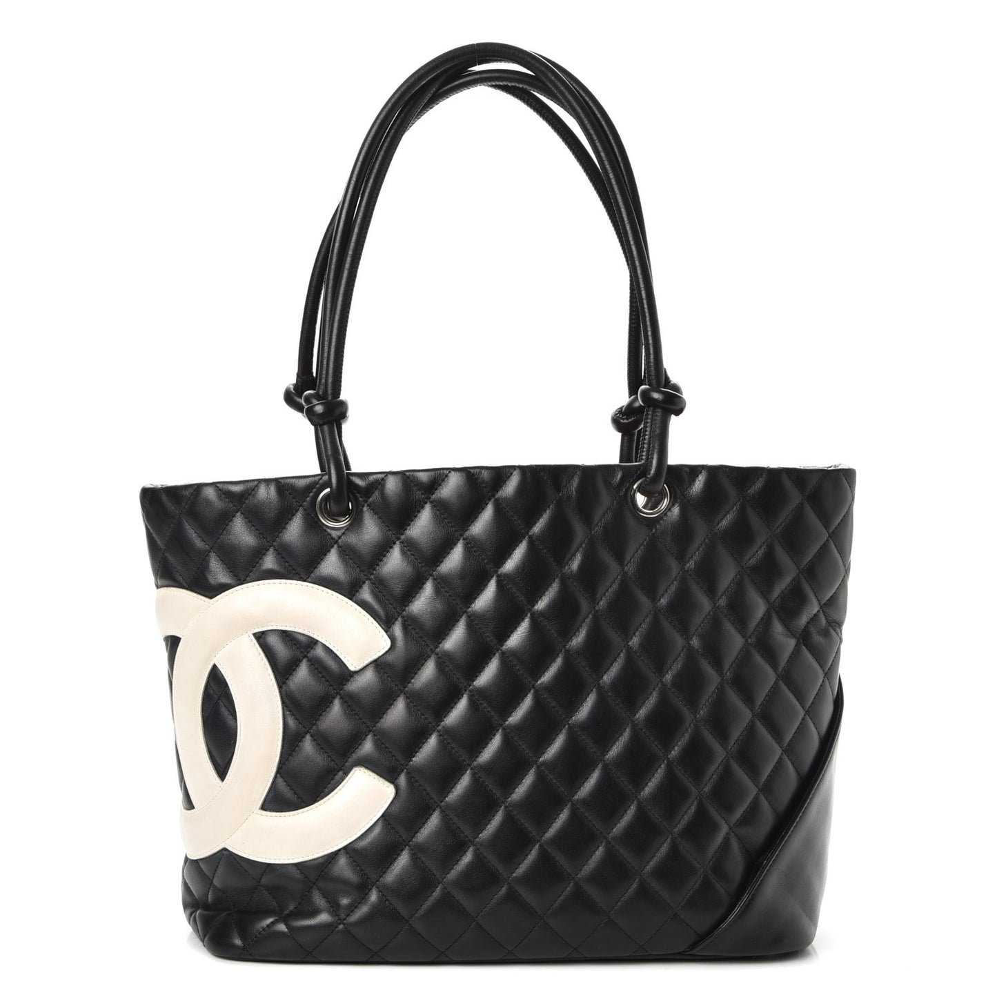 Calfskin Quilted Large Cambon Tote Black White