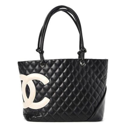 Chanel Calfskin Quilted Large Cambon Tote Black White 1 of 13