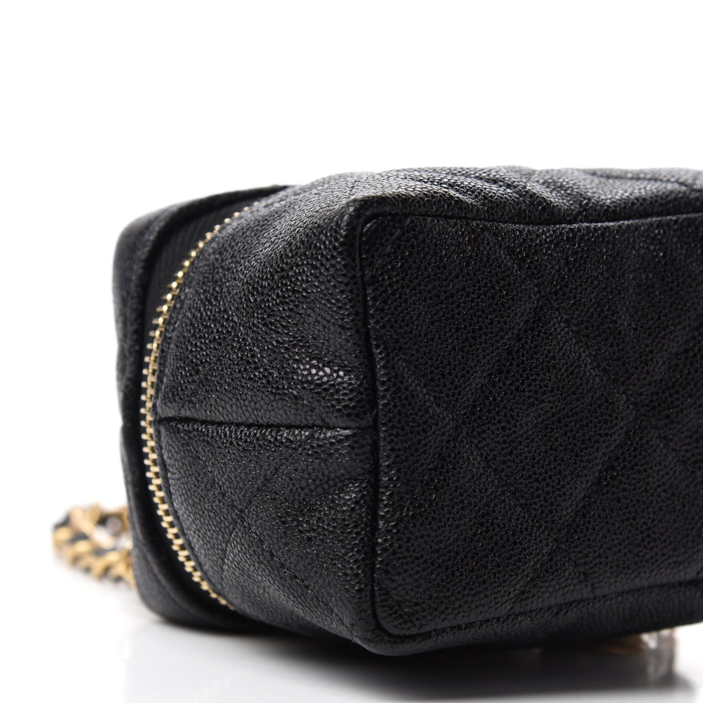 Caviar Quilted Mini Top Handle Vanity With Chain Black