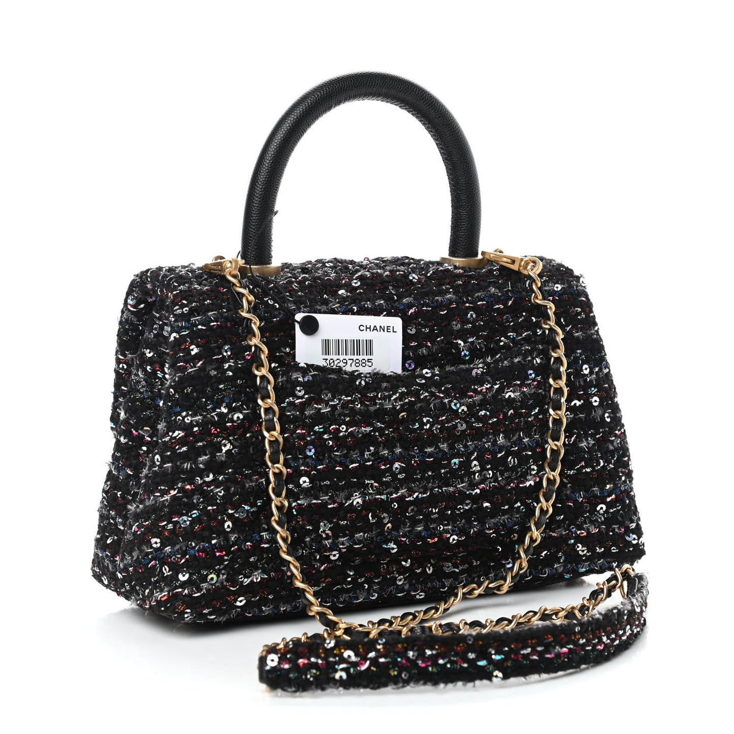 Tweed Sequin Mini Coco Handle Flap Black