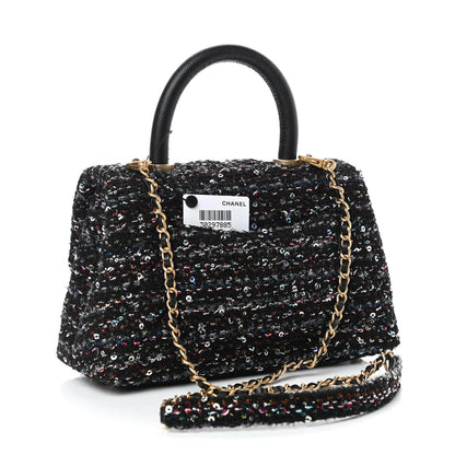 Chanel Tweed Sequin Mini Coco Handle Flap Black 3 of 11