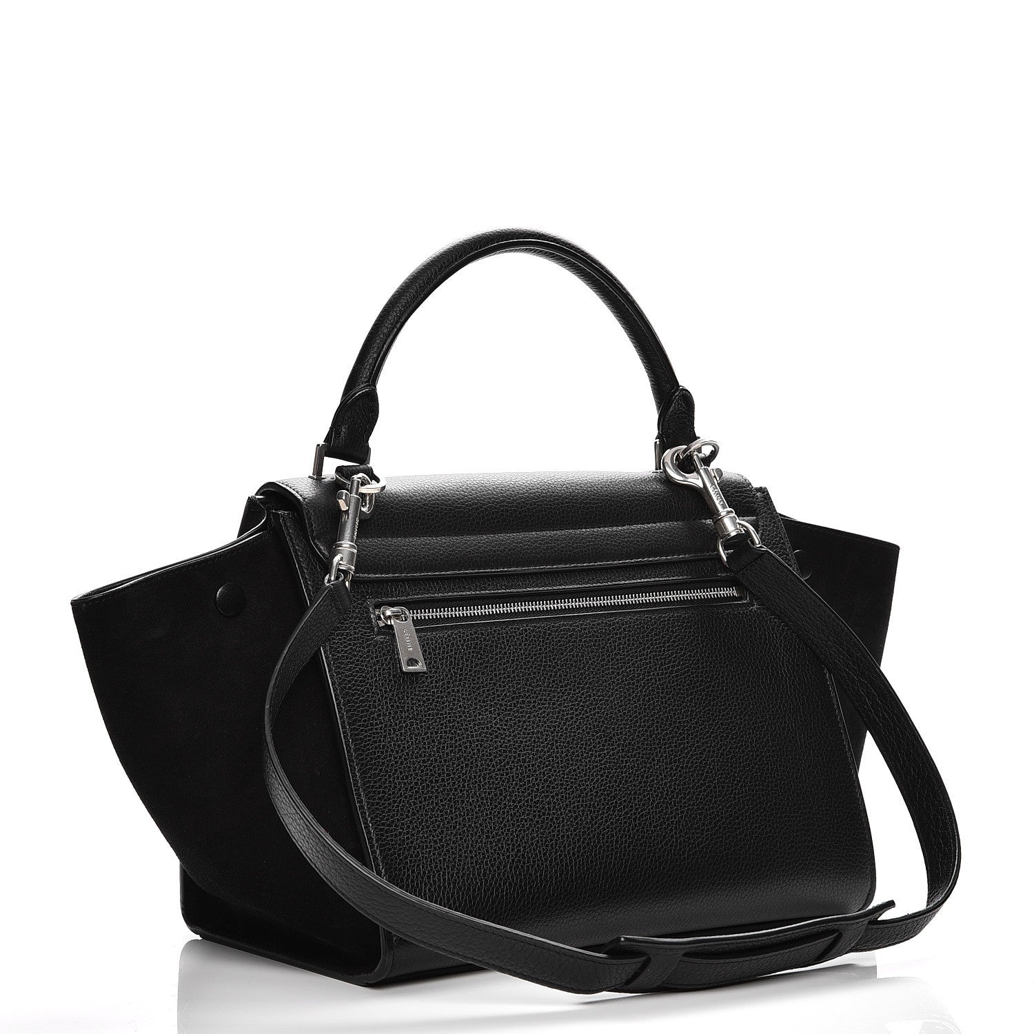 Celine Drummed Calfskin Suede Small Trapeze Black 4 of 8
