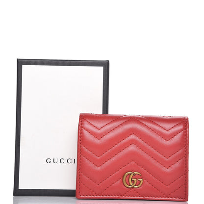 Gucci Calfskin Matelasse GG Marmont Card Case Wallet Hibiscus Red 8 of 8