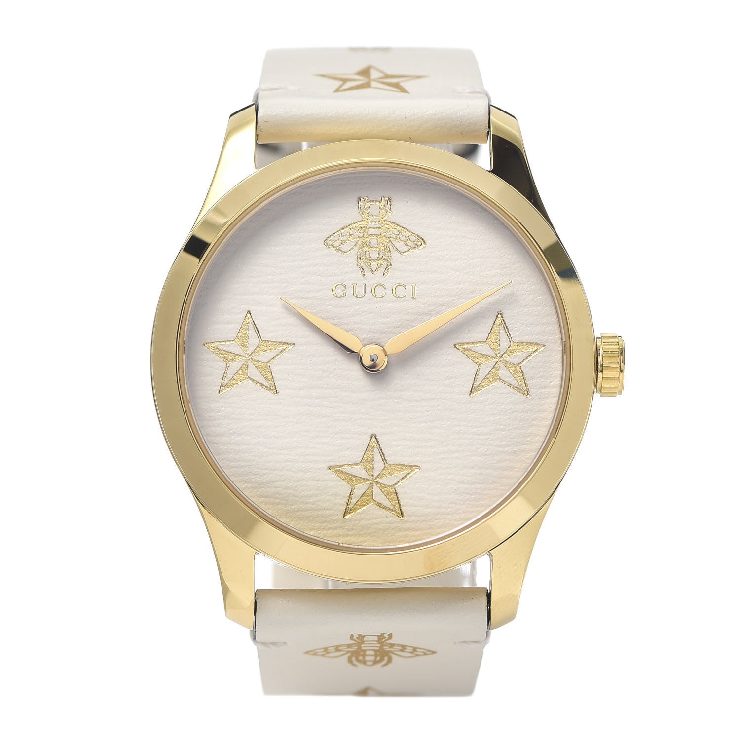 Gucci Stainless Steel Calfskin 38mm G-Timeless Bee Star Quartz Watch White 1 of 9