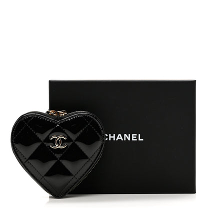 Chanel Patent Quilted Heart Zipped Coin Purse Black 7 of 7