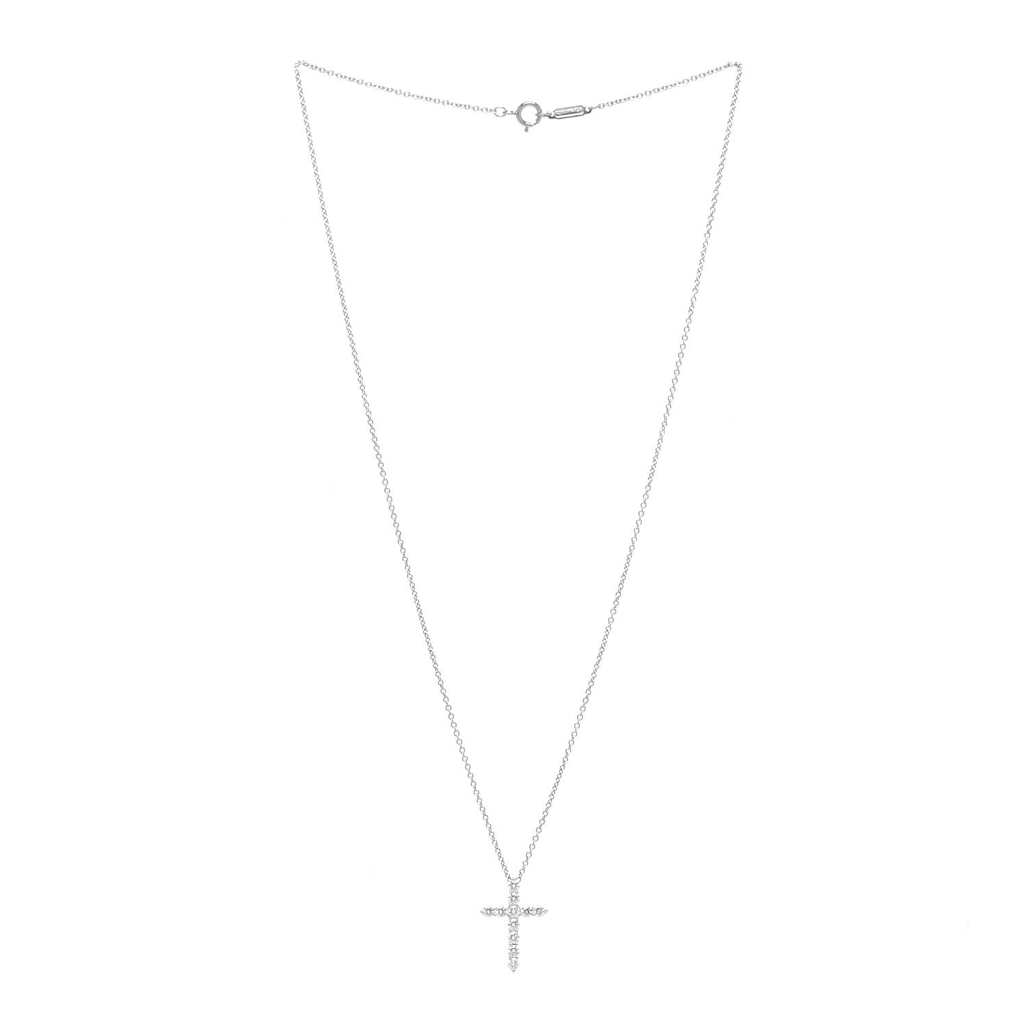Tiffany Platinum Diamond Small Cross Pendant Necklace 3 of 6