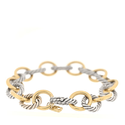David Yurman Sterling Silver 18K Yellow Gold 12mm Large Oval Link Bracelet 2 of 3