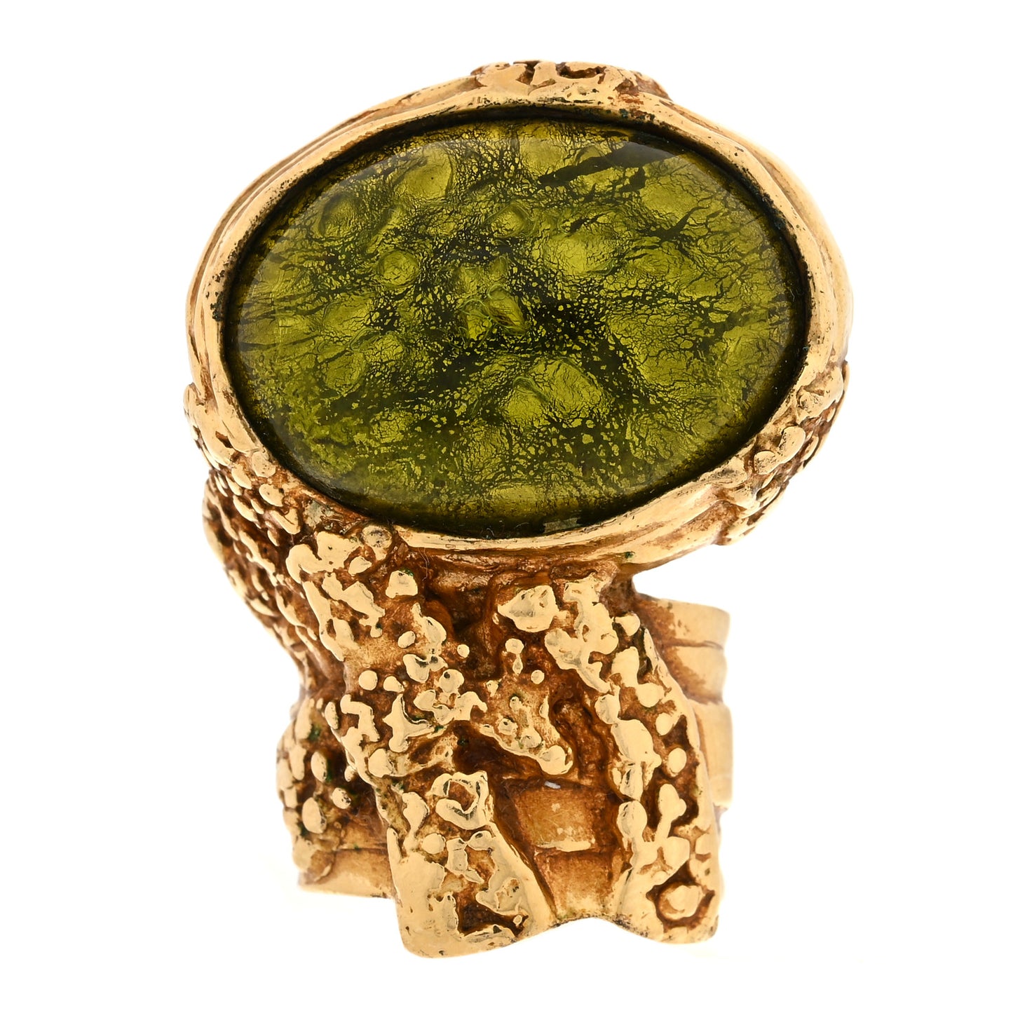 Glass Cabochon Arty Ovale Ring 5 Gold Green