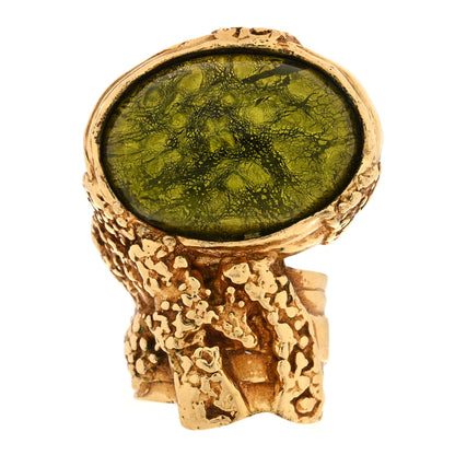 Saint Laurent Glass Cabochon Arty Ovale Ring 5 Gold Green 1 of 4