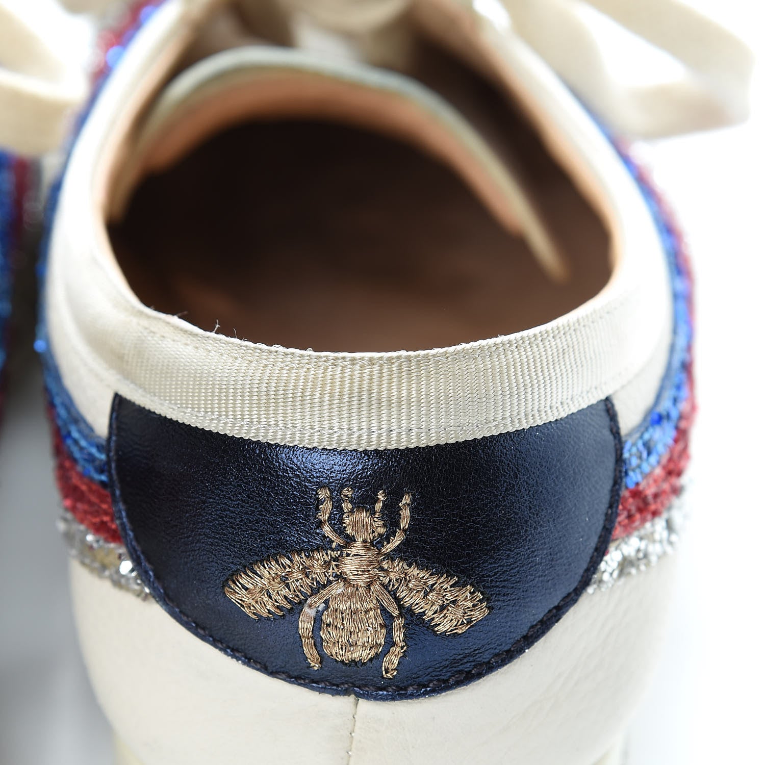 Gucci Calfskin Glitter Crystal Womens Sylvie Web Falacer Sneakers 36.5 White 16 of 18