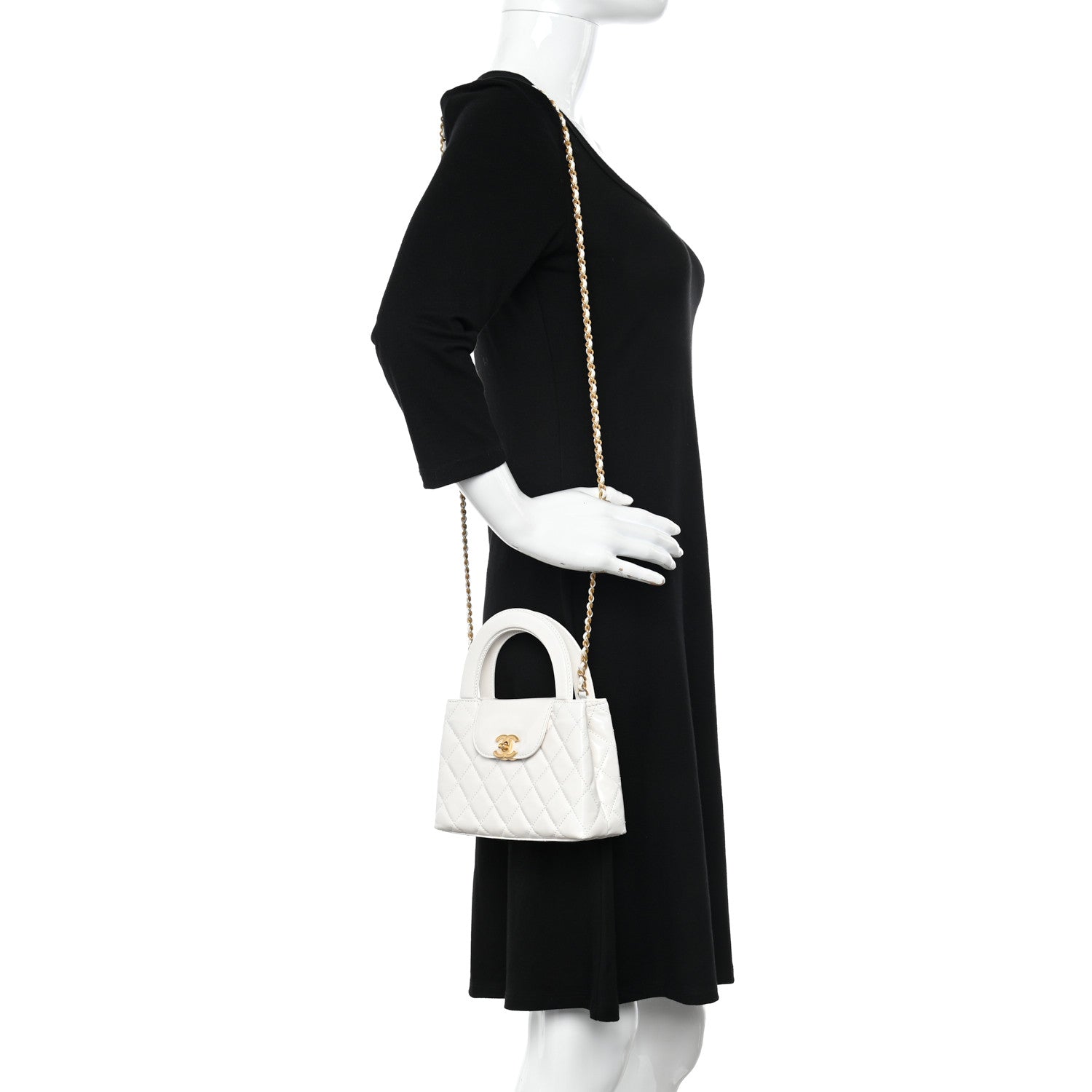 Chanel Shiny Aged Calfskin Quilted Nano Kelly Shopper White 2 of 13