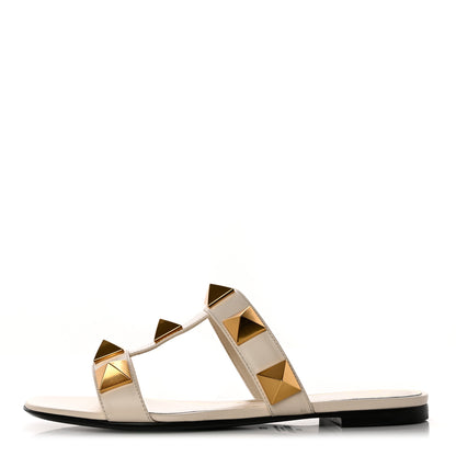 Valentino Garavani Calfskin Roman Stud Flat Slide Sandals 35 Light Ivory 1 of 9