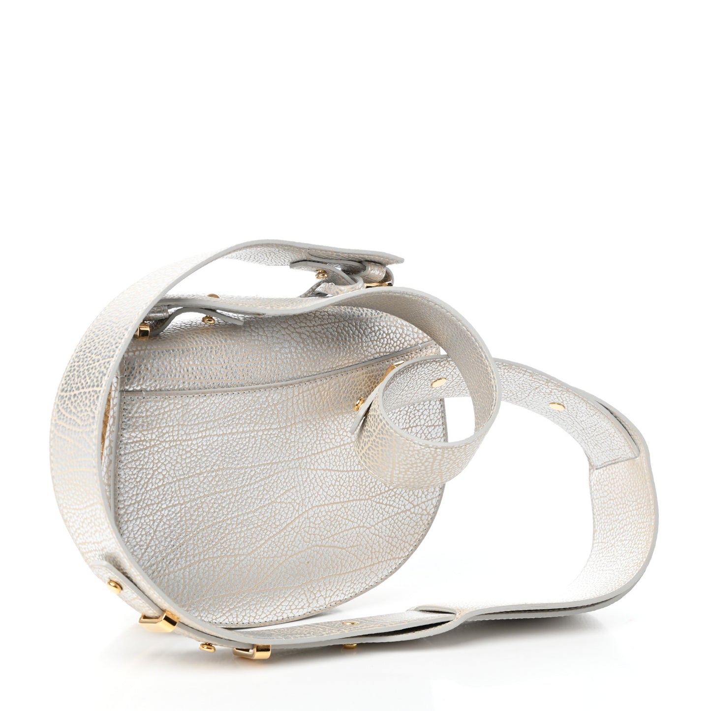 Metallic Crispy Calfskin Mini Le Mutin Saddle Bag Antique Silver