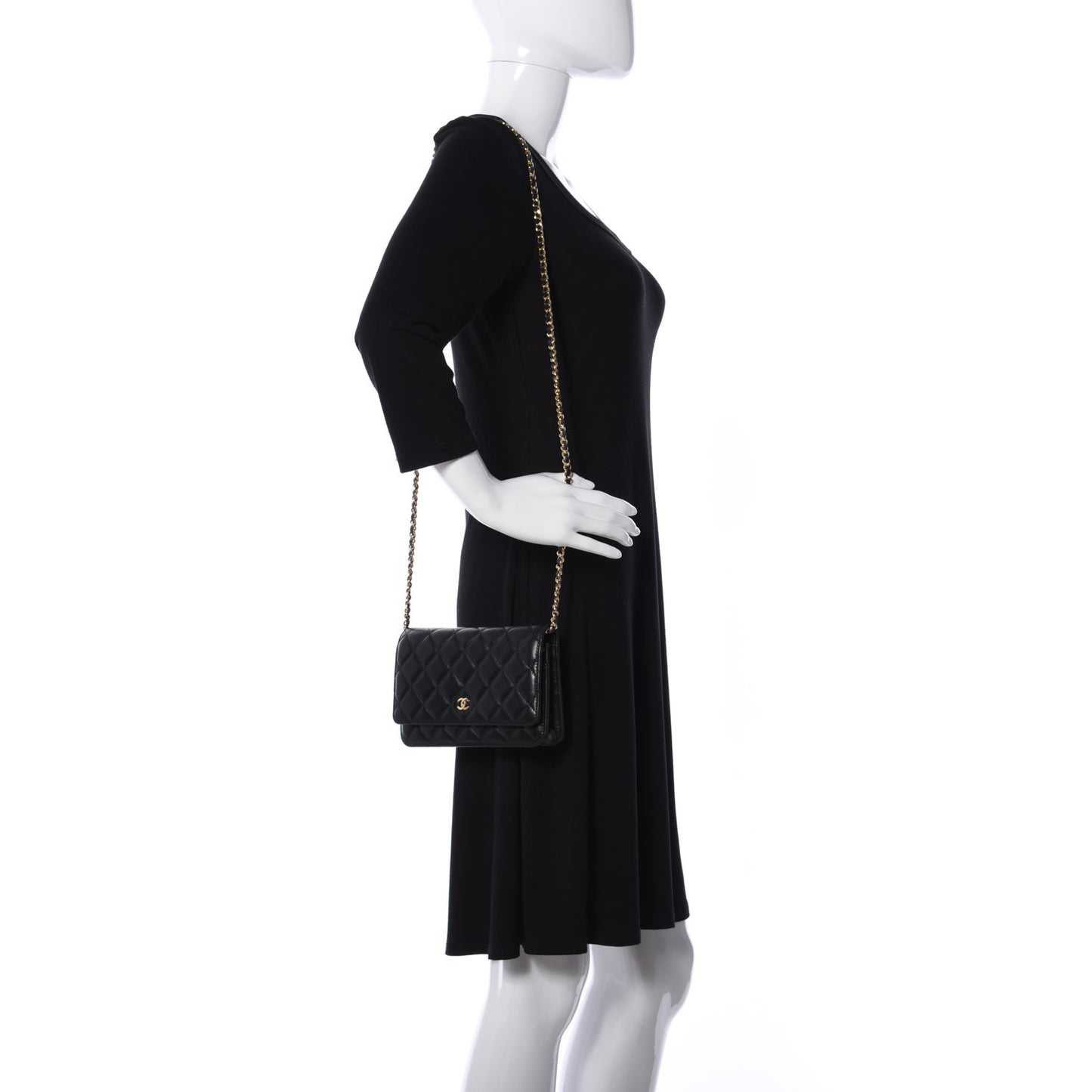 Lambskin Quilted Wallet On Chain WOC Black