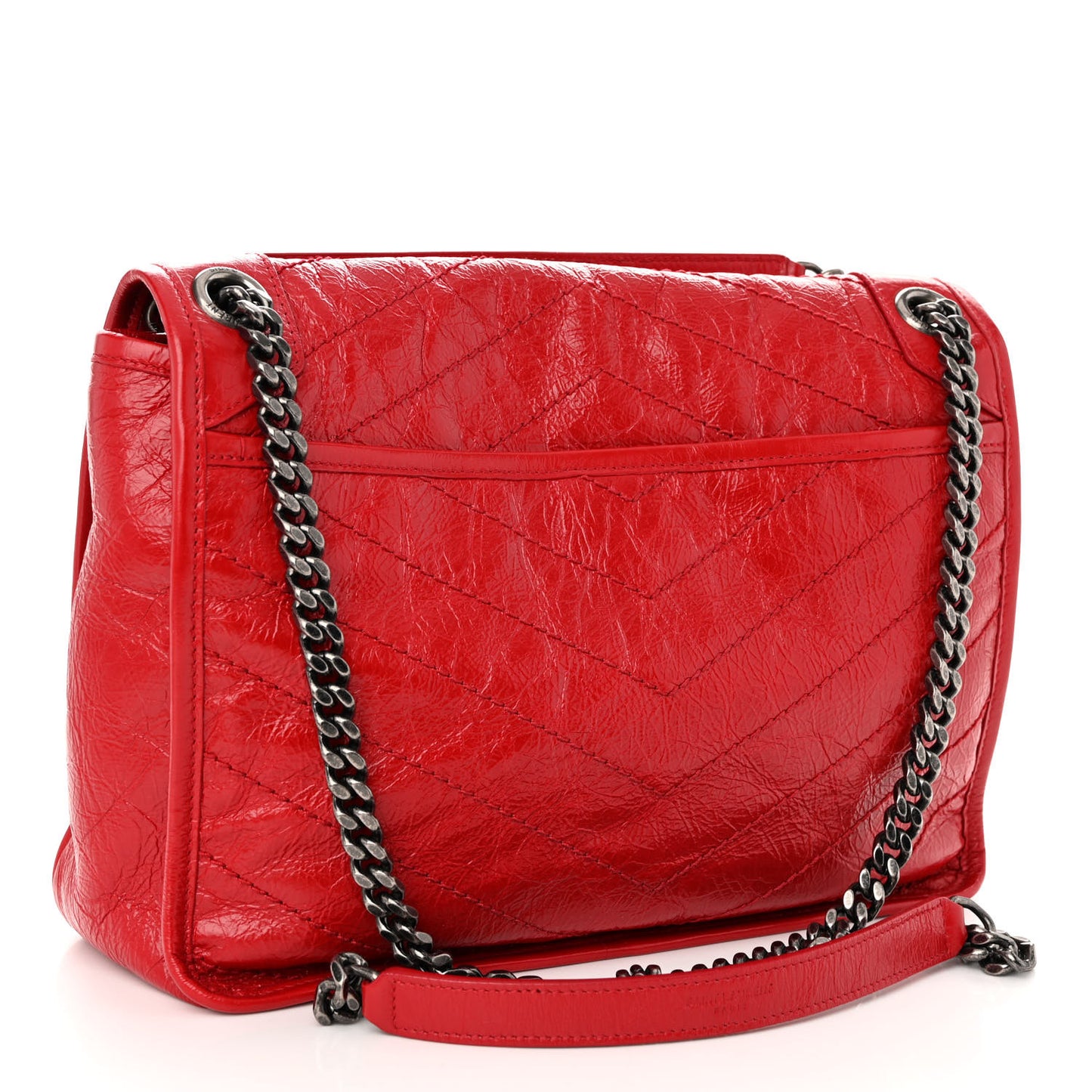 Crinkled Calfskin Matelasse Monogram Medium Niki Chain Satchel Rouge Eros