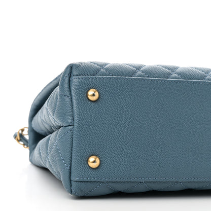Chanel Caviar Quilted Lizard Embossed Small Coco Handle Flap Blue 9 of 10