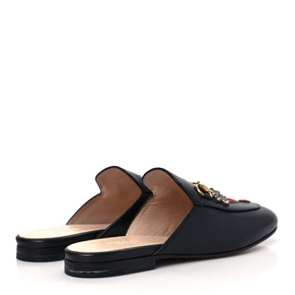 Gucci Calfskin Crystal Tiger Embroidered Womens Princetown Slippers 37 Black 4 of 8